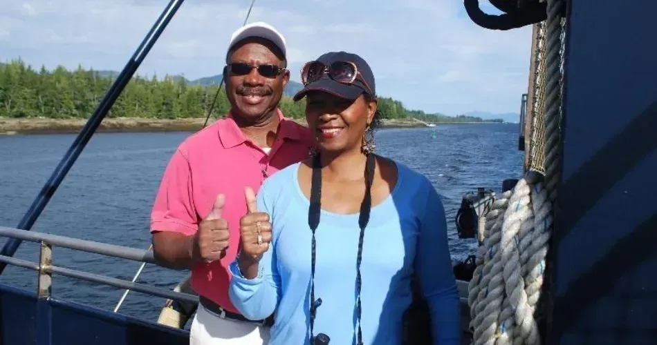 Jim and Brenda Goodloe photographed on a boat.