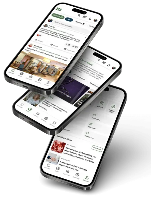 Phones with news in HealthTree app open